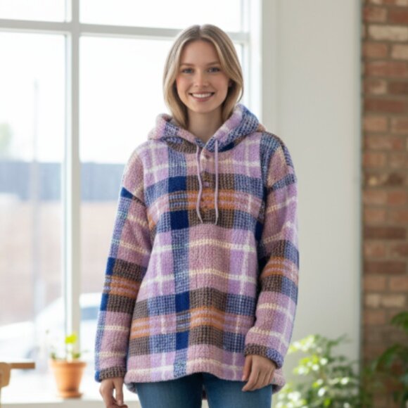 NWT Wrangler Retro Sherpa Plaid Hoodie - Picture 1 of 7